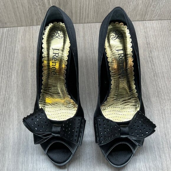 J.Renee Shoes Womens Sz 7 Gabriele Peep Toe High Heel Platform Pumps Satin Black - Picture 2 of 8
